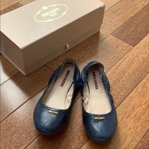 Prada | Elastic Ballet Flats Navy Blue Leather 7.5